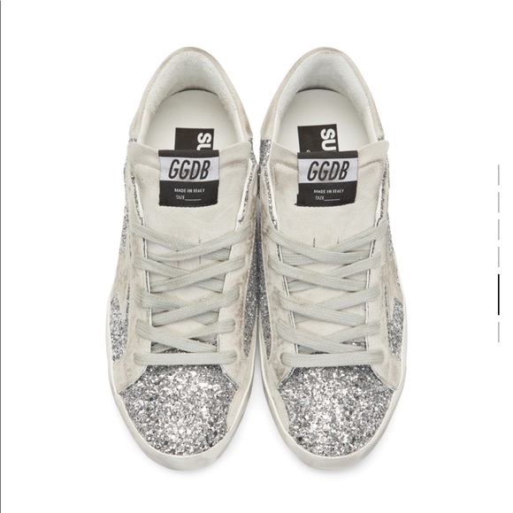 Authentic Golden Goose Silver Glitter Superstar Sneakers Size 36 - Picture 3 of 14